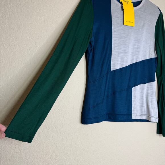 St. John Top Blouse Womens Medium Silk Blend Long Sleeve $295 Nautical SOFT NEW - Picture 9 of 13